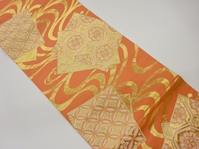 JAPANESE KIMONO / VINTAGE FUKURO OBI / WOVEN STREAM & CLASSICAL PATTERN